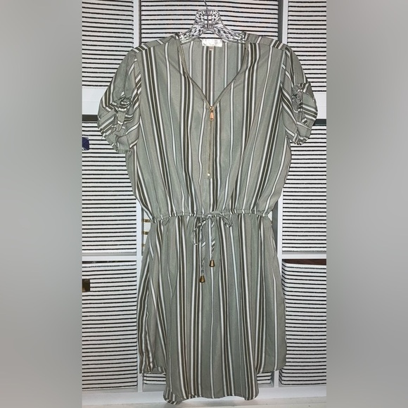 Stella Tweed Women’s Vertical Green Striped Dress with Zipper Neckline | Size M - Picture 9 of 10